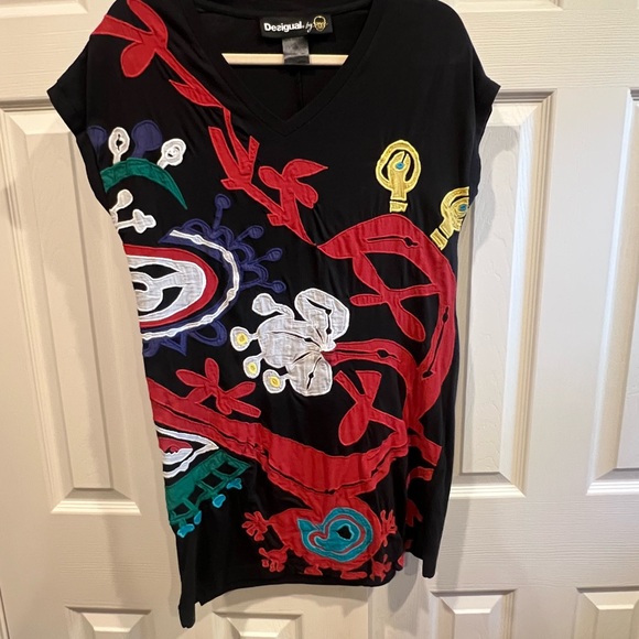 Desigual Tops - Desigual Women's Black and Red Embroidered Dress